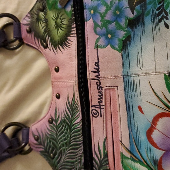 Anuschka Flamingo Triple Compartment Medium Satchel - Picture 7 of 13